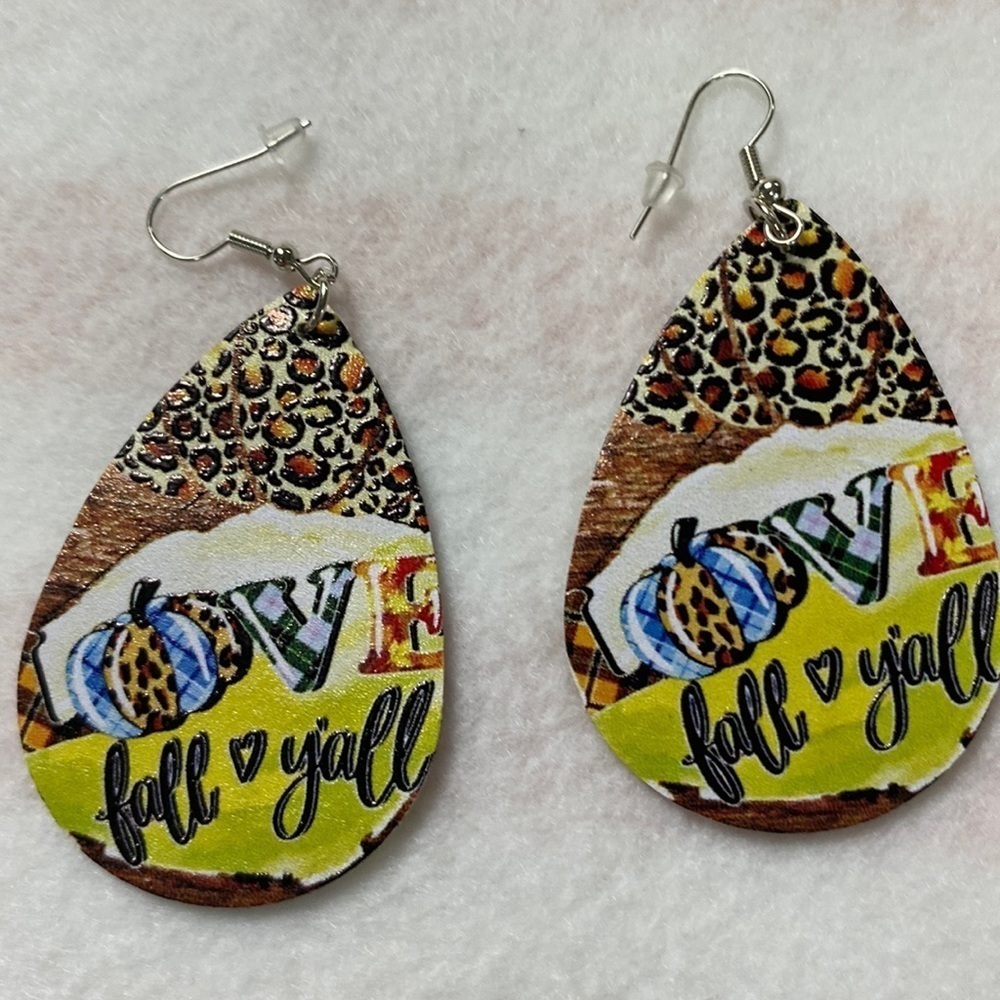 Faux Leather Tear Drop Fall Earrings Print both sides (CO)